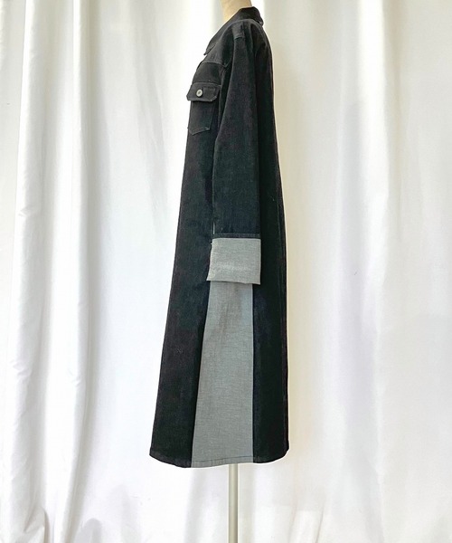 Q（キュー）の「デニムロングジャケット（デニムジャケット・レディース・ブラック/ネイビー・MEDIUM）」の4枚目の写真