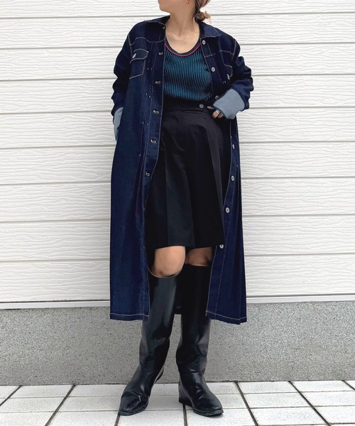 Q（キュー）の「デニムロングジャケット（デニムジャケット・レディース・ブラック/ネイビー・MEDIUM）」の22枚目の写真