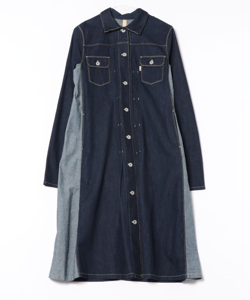 Q（キュー）の「デニムロングジャケット（デニムジャケット・レディース・ブラック/ネイビー・MEDIUM）」の6枚目の写真