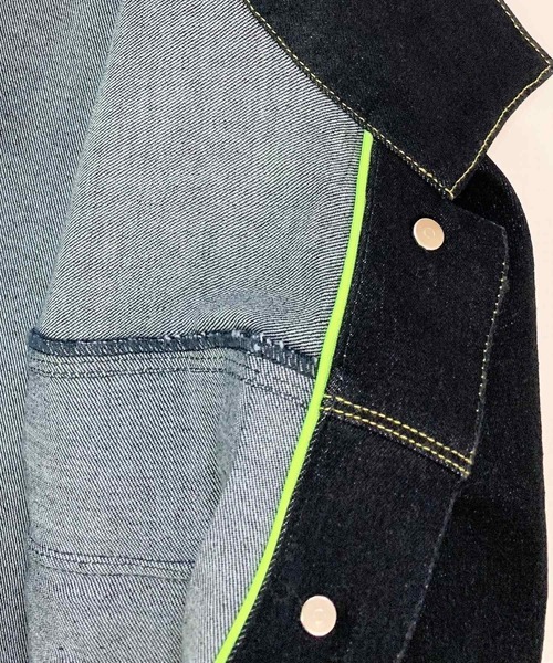 Q（キュー）の「デニムロングジャケット（デニムジャケット・レディース・ブラック/ネイビー・MEDIUM）」の9枚目の写真