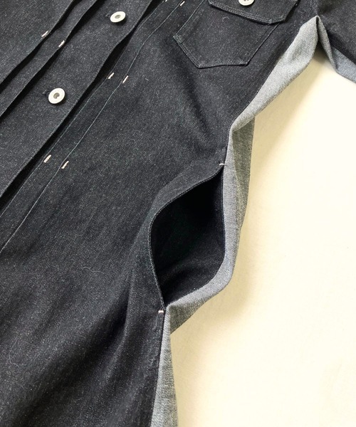 Q（キュー）の「デニムロングジャケット（デニムジャケット・レディース・ブラック/ネイビー・MEDIUM）」の12枚目の写真