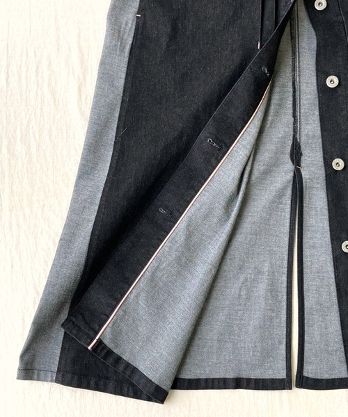 Q（キュー）の「デニムロングジャケット（デニムジャケット・レディース・ブラック/ネイビー・MEDIUM）」の11枚目の写真