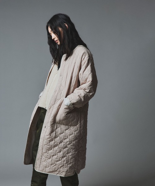 W:Huku（フーク）の「オニオン キルト ロング コート ボアベスト セット / Onion Quilt Long Coat Set（ダウンジャケット/コート・レディース・ブラック/ライトベージュ/カーキ・FREE）」の3枚目の写真