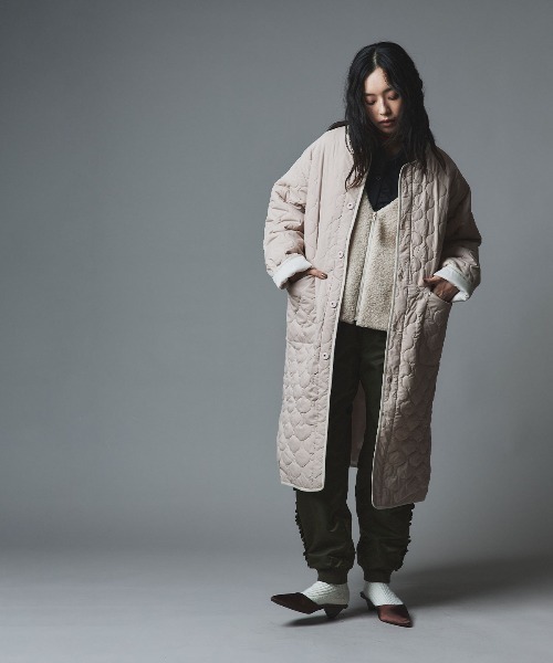 W:Huku（フーク）の「オニオン キルト ロング コート ボアベスト セット / Onion Quilt Long Coat Set（ダウンジャケット/コート・レディース・ブラック/ライトベージュ/カーキ・FREE）」の15枚目の写真