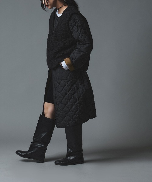 W:Huku（フーク）の「オニオン キルト ロング コート ボアベスト セット / Onion Quilt Long Coat Set（ダウンジャケット/コート・レディース・ブラック/ライトベージュ/カーキ・FREE）」の20枚目の写真