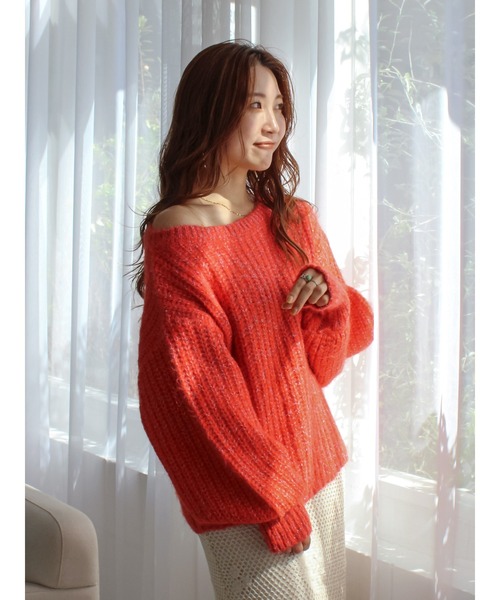 Ungrid（アングリッド）の「オフショルラメルーズニット（ニット/セーター・レディース・オレンジ/ライトグレー/ブルー・FREE）」の3枚目の写真