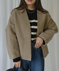 pufe】チェックボアコート（ノーカラーコート）｜DONOBAN（ドノバン