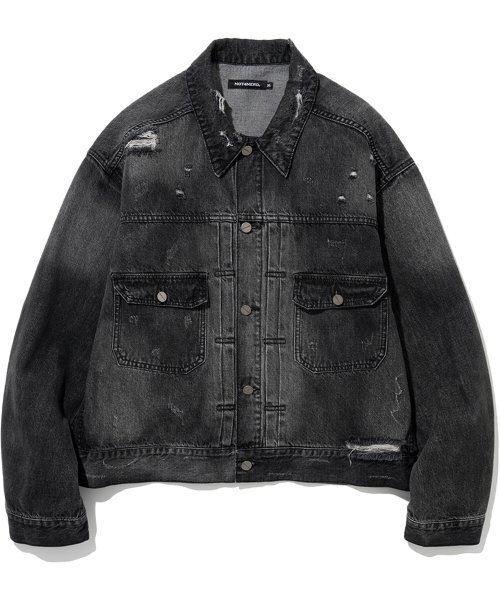 セール】Dirty Wash Destroyed Denim Jacket - Black（デニム