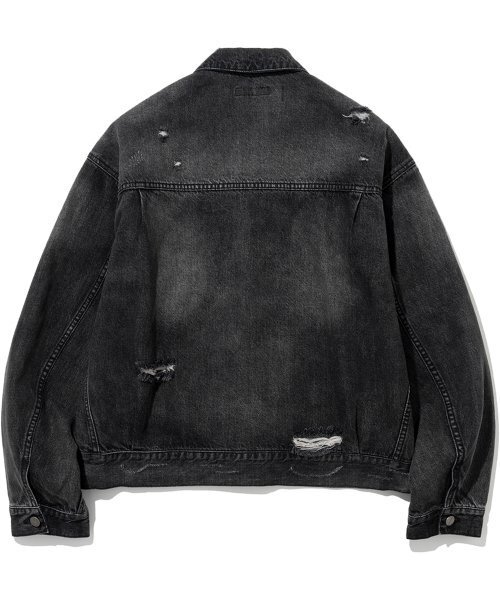 セール】Dirty Wash Destroyed Denim Jacket - Black（デニム