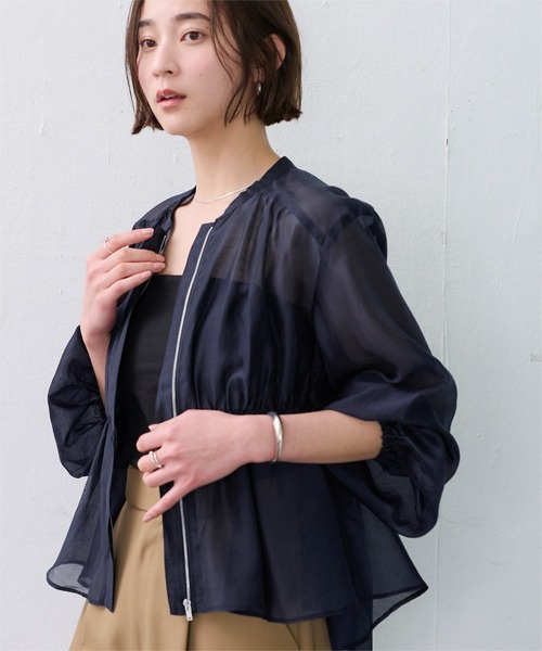 UR'S（ユアーズ）の「ウエストドロストシアーブルゾン（ブルゾン・レディース・ネイビー/ライトピンク/アイボリー/ブラック・L/M/S）」の3枚目の写真