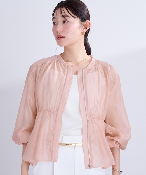 UR'S（ユアーズ）の「ウエストドロストシアーブルゾン（ブルゾン・レディース・ネイビー/ライトピンク/アイボリー/ブラック・L/M/S）」の4枚目の写真