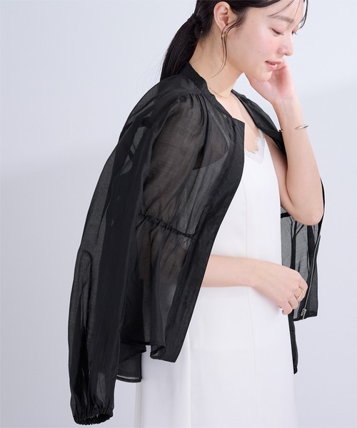 UR'S（ユアーズ）の「ウエストドロストシアーブルゾン（ブルゾン・レディース・ネイビー/ライトピンク/アイボリー/ブラック・L/M/S）」の2枚目の写真