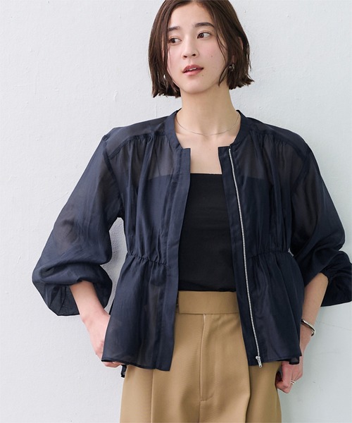 UR'S（ユアーズ）の「ウエストドロストシアーブルゾン（ブルゾン・レディース・ネイビー/ライトピンク/アイボリー/ブラック・L/M/S）」の10枚目の写真