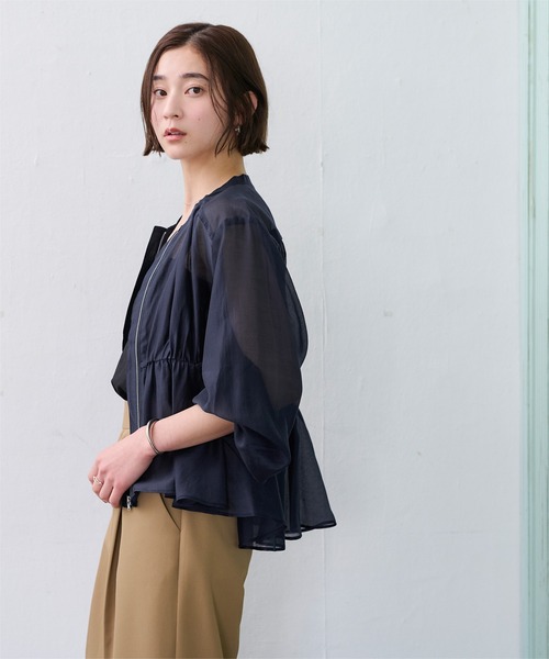 UR'S（ユアーズ）の「ウエストドロストシアーブルゾン（ブルゾン・レディース・ネイビー/ライトピンク/アイボリー/ブラック・L/M/S）」の12枚目の写真