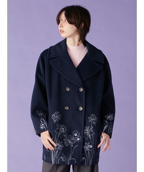 LILY BROWN(リリーブラウン)の「エンブロイダリーコクーンコート(チェスターコート・レディース・アイボリー/ミント/ネイビー・F)」の5枚目の写真