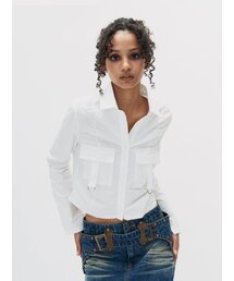 SHIRRING CARGO SHIRT WHITE