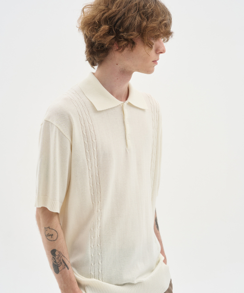 BLOND9(ブロンドナイン)の「ソフトケーブルカラー半袖ニット_アイボリー(ニット/セーター・メンズ・その他・LARGE/MEDIUM/X-LARGE)」の1枚目の写真