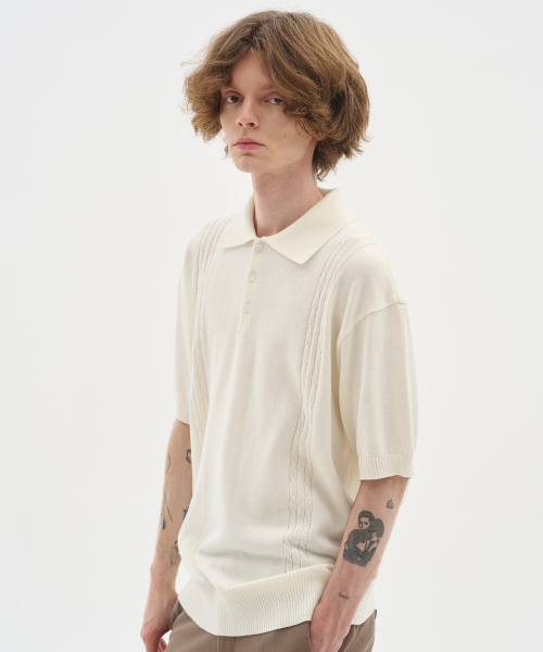 BLOND9(ブロンドナイン)の「ソフトケーブルカラー半袖ニット_アイボリー(ニット/セーター・メンズ・その他・LARGE/MEDIUM/X-LARGE)」の2枚目の写真