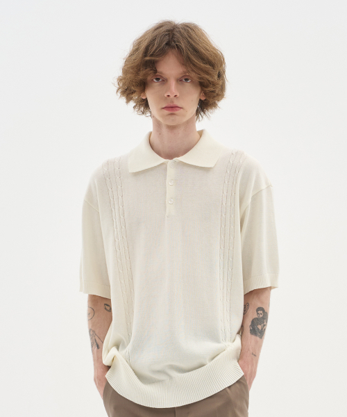 BLOND9(ブロンドナイン)の「ソフトケーブルカラー半袖ニット_アイボリー(ニット/セーター・メンズ・その他・LARGE/MEDIUM/X-LARGE)」の3枚目の写真