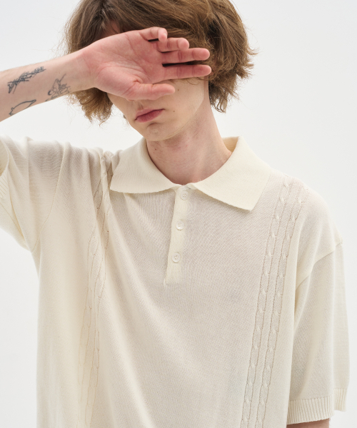 BLOND9(ブロンドナイン)の「ソフトケーブルカラー半袖ニット_アイボリー(ニット/セーター・メンズ・その他・LARGE/MEDIUM/X-LARGE)」の4枚目の写真