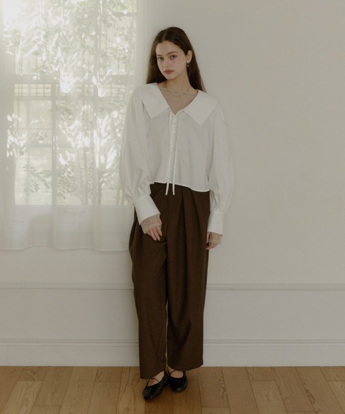 OLUN(オルン)の「big collar blouse/ビックカラーブラウス(シャツ/ブラウス・レディース・ブラック/ホワイト/ベージュ・FREE)」の18枚目の写真