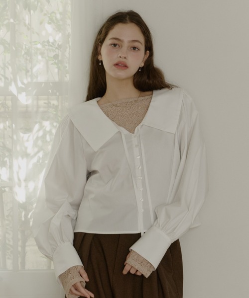 OLUN(オルン)の「big collar blouse/ビックカラーブラウス(シャツ/ブラウス・レディース・ブラック/ホワイト/ベージュ・FREE)」の15枚目の写真