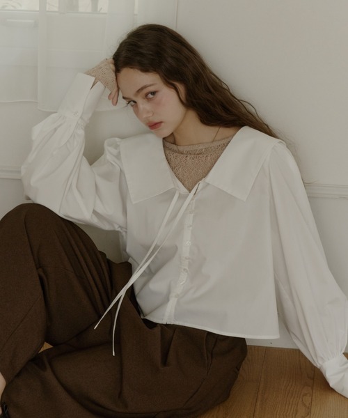 【新品】未開封 OLUN ビックカラーブラウス 白 big collar blouse/ビックカラーブラウス（シャツ/ブラウス）｜OLUN