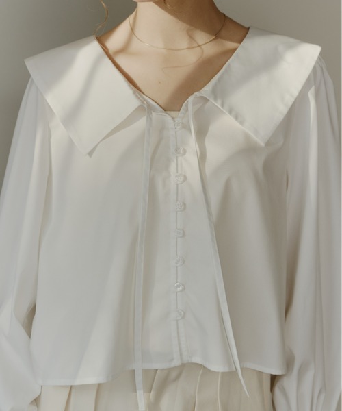 【新品】未開封 OLUN ビックカラーブラウス 白 big collar blouse/ビックカラーブラウス（シャツ/ブラウス）｜OLUN