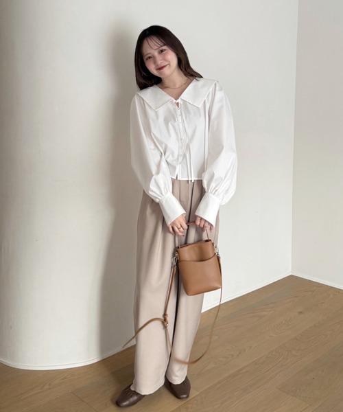 【新品】未開封 OLUN ビックカラーブラウス 白 OLUN ブラウス シャツ big collar blouse/ビックカラーブラウス