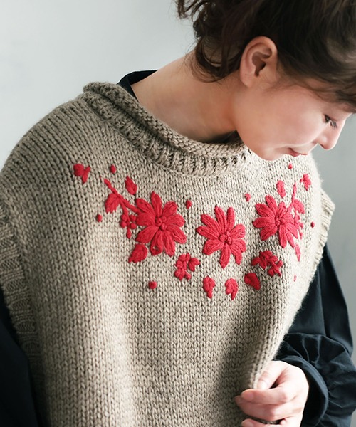 Soulberry アネモネの咲くニットベスト L アネモネの咲くニットベスト（ベスト）｜soulberry（ソウルベリー）の