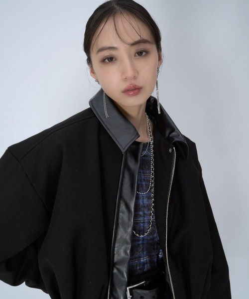 HARE フェイクレザー ジップパーカー フーディブルゾン ブラック M HARE（ハレ）の「フェイクレザーデザインパーカー(HARE)（パーカー