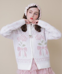 Lolime by mellfy memory（ロリミー バイ メルフィーメモリー）の「ribbon & floral cowichan knit zip up（カーディガン/ボレロ）」