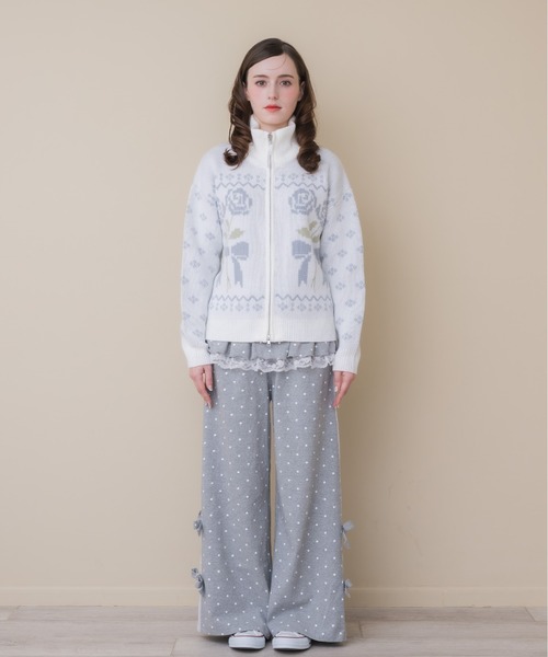 Lolime by mellfy memory(ロリミー バイ メルフィーメモリー)の「ribbon & floral cowichan knit zip up(カーディガン/ボレロ・レディース・ピンク/ブルー・FREE)」の11枚目の写真