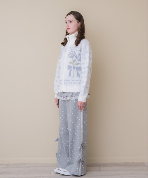 Lolime by mellfy memory(ロリミー バイ メルフィーメモリー)の「ribbon & floral cowichan knit zip up(カーディガン/ボレロ・レディース・ピンク/ブルー・FREE)」の12枚目の写真