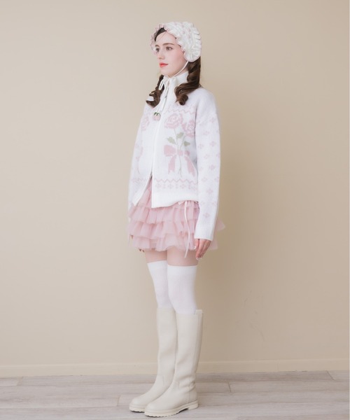 Lolime by mellfy memory(ロリミー バイ メルフィーメモリー)の「ribbon & floral cowichan knit zip up(カーディガン/ボレロ・レディース・ピンク/ブルー・FREE)」の9枚目の写真