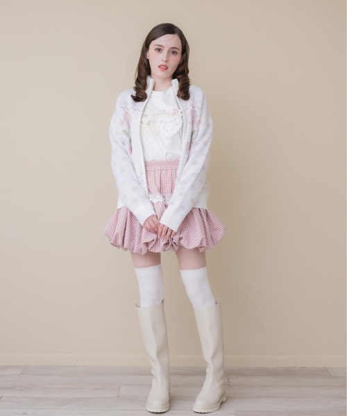 Lolime by mellfy memory(ロリミー バイ メルフィーメモリー)の「ribbon & floral cowichan knit zip up(カーディガン/ボレロ・レディース・ピンク/ブルー・FREE)」の5枚目の写真