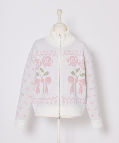 Lolime by mellfy memory(ロリミー バイ メルフィーメモリー)の「ribbon & floral cowichan knit zip up(カーディガン/ボレロ・レディース・ピンク/ブルー・FREE)」の14枚目の写真