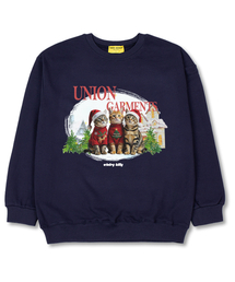 スリーキャット オーバーサイズ スウェットクリスマスTシャツ [裏毛]ネイビー