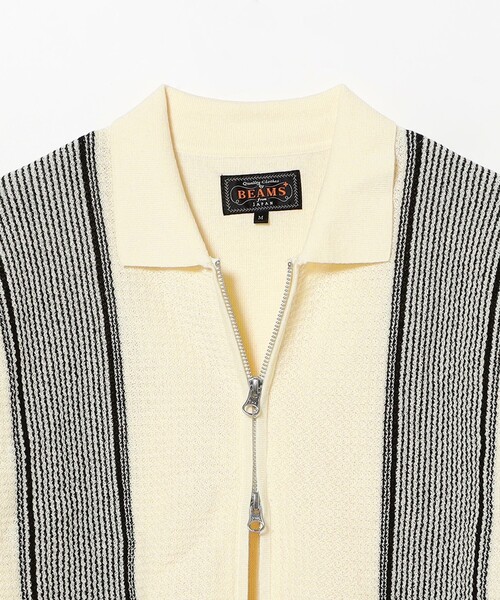 BEAMS PLUS(ビームスプラス)の「Zip Knit Polo Stripe(ポロシャツ・メンズ・オフホワイト/オリーブ/チャコールグレー・SMALL/X-LARGE/MEDIUM/LARGE)」の12枚目の写真