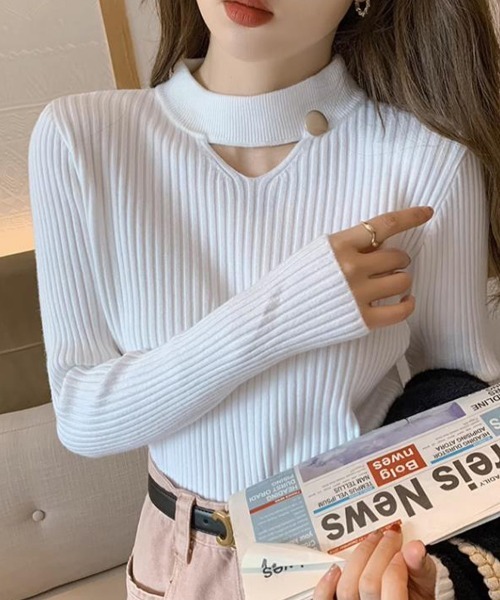 正規品 / RIB+COTTON KNIT PO / ハイネックリブニット coca（コカ） ニット セーター ワンポイントデザインハイネック