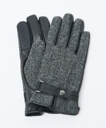 Harris Tweed ウールレザー手袋 ベルト付きグローブ タッチパネル対応 Harris Tweed ウールレザー手袋 ベルト付きグローブ タッチパネル対応