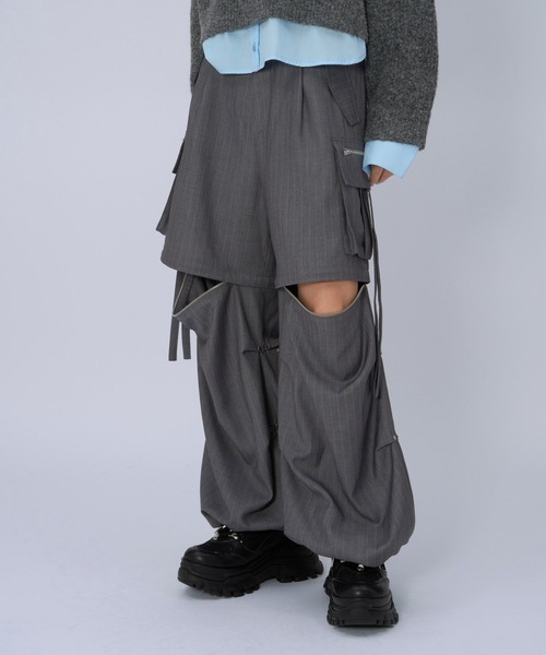 【完売品】HARE 2WAYZIPカーゴパンツ グレー ストライプ F 2WAYZIPカーゴパンツ(HARE)（その他パンツ）｜HARE（ハレ）の