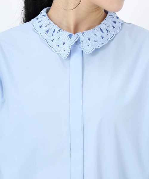 STRAWBERRY-FIELDS(ストロベリーフィールズ)の「エイミーブロード_レース襟シャツ(シャツ/ブラウス・レディース・サックスブルー系/オフホワイト・2)」の6枚目の写真
