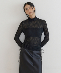 Lace string turtleneck top (black)