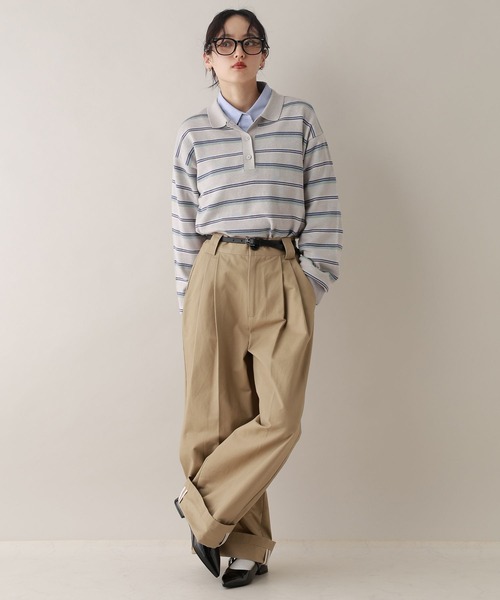 RAGEBLUE（レイジブルー）の「配色ボーダーニットポロ（ニット/セーター・レディース・グレー/ボルドー・FREE）」の7枚目の写真