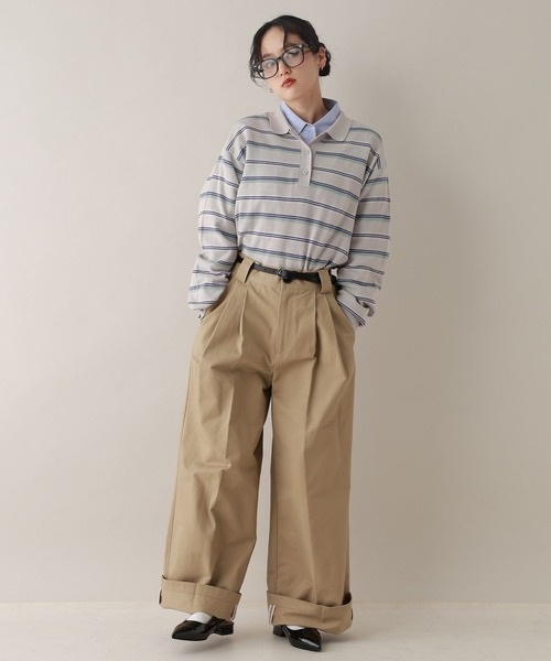 RAGEBLUE（レイジブルー）の「配色ボーダーニットポロ（ニット/セーター・レディース・グレー/ボルドー・FREE）」の9枚目の写真