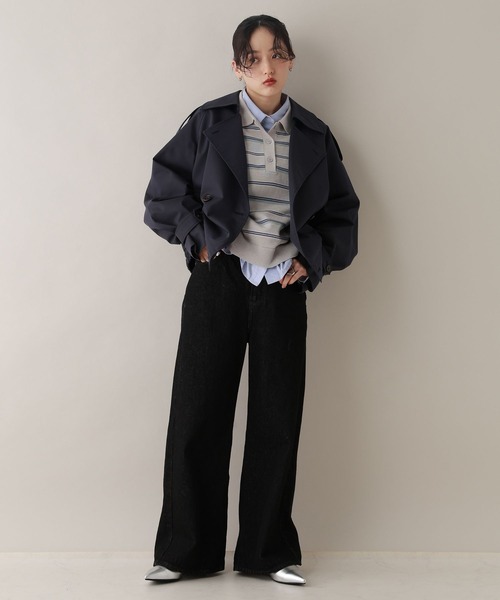 RAGEBLUE（レイジブルー）の「配色ボーダーニットポロ（ニット/セーター・レディース・グレー/ボルドー・FREE）」の10枚目の写真