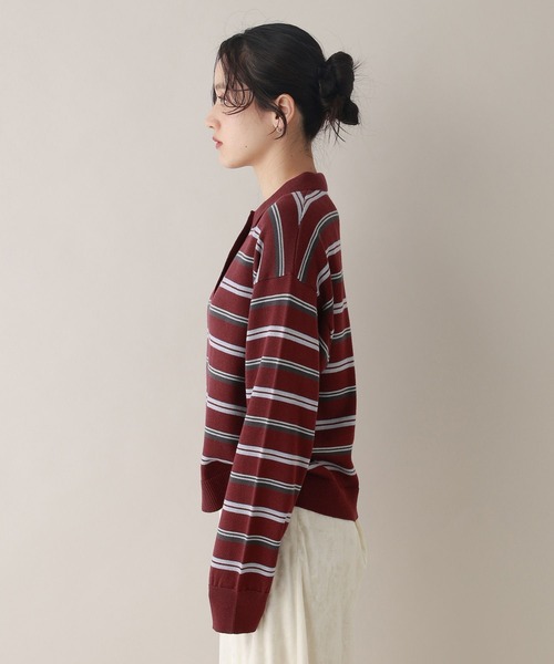 RAGEBLUE（レイジブルー）の「配色ボーダーニットポロ（ニット/セーター・レディース・グレー/ボルドー・FREE）」の18枚目の写真