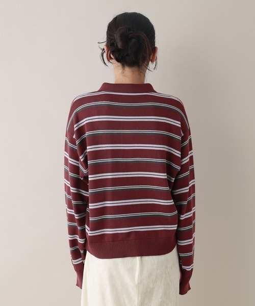 RAGEBLUE（レイジブルー）の「配色ボーダーニットポロ（ニット/セーター・レディース・グレー/ボルドー・FREE）」の19枚目の写真