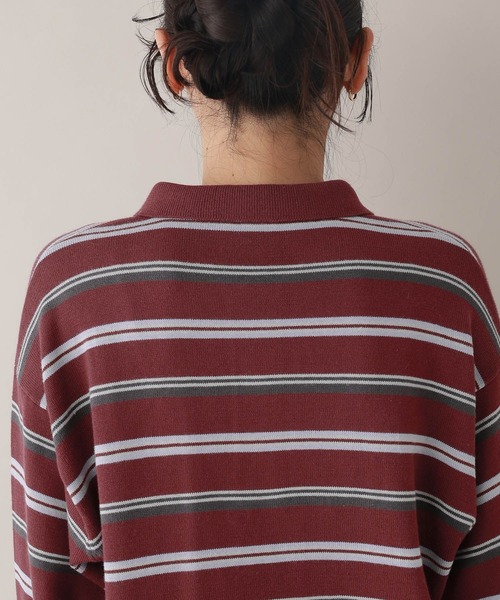 RAGEBLUE（レイジブルー）の「配色ボーダーニットポロ（ニット/セーター・レディース・グレー/ボルドー・FREE）」の20枚目の写真